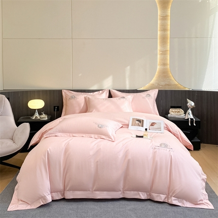 91家纺网 家纺一手货源 找家纺 （总）曼秀琳 2025新款50s双股长绒棉刺绣四件套-星愿系列