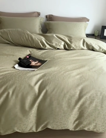 91家纺网 家纺一手货源 找家纺 梦享生活家居 2024新款100支全棉提花贡缎四件套 唯美之歌（梧桐绿）