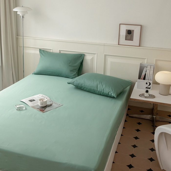 91家纺网 家纺一手货源 找家纺 寝柔 2024新款40S全棉斜纹13372纯棉纯色床笠单件席梦思床垫棕垫保护套 豆绿