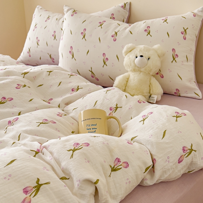 91家纺网 家纺一手货源 找家纺 木楌  2025新款全棉A类皱皱纱印花四件套 知音