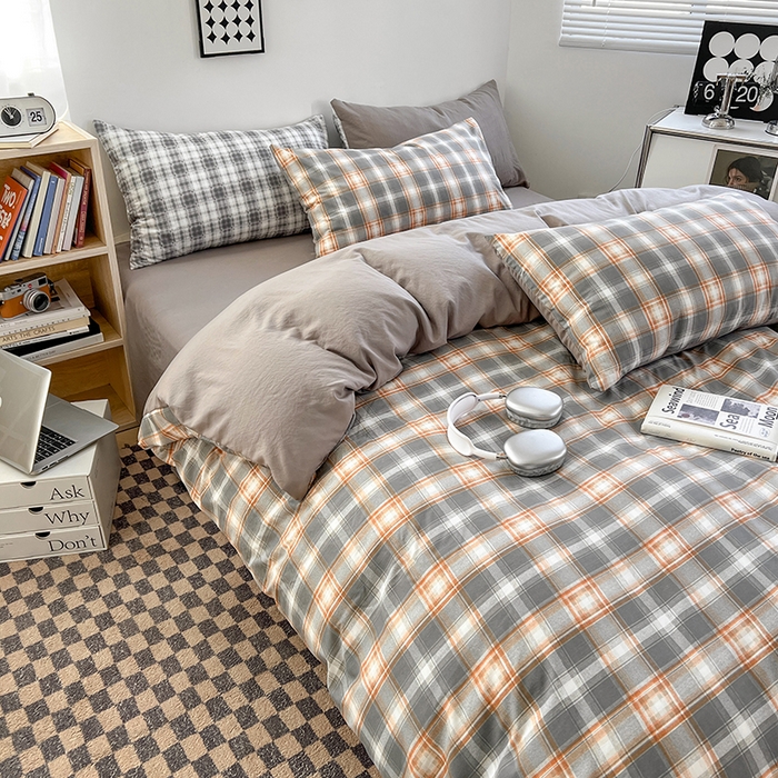 91家纺网 家纺一手货源 找家纺 贝拉梦家纺 2024新款日式简约格子系水洗棉床单款床笠款套件系列-单被套 利奥