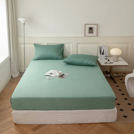 91家纺网 家纺一手货源 找家纺 寝柔 2024新款40S全棉斜纹13372纯棉纯色床笠单件席梦思床垫棕垫保护套 豆绿