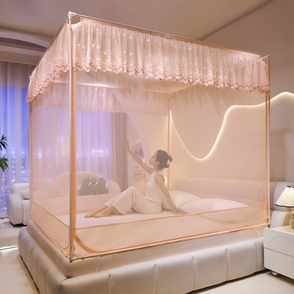 91家纺网 家纺一手货源 找家纺 夏彩 2024新款加柔加密床笠加固式蕾丝坐床蚊帐-88585 88585-玉色