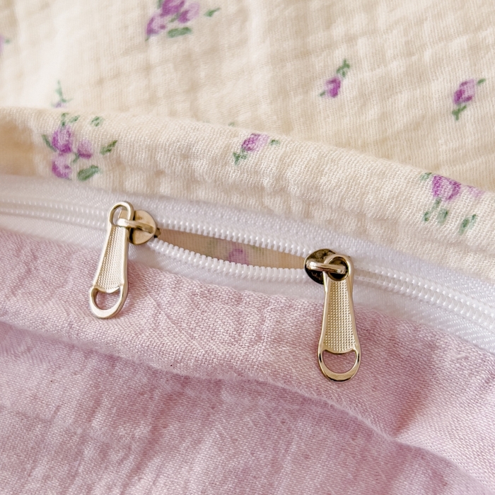 91家纺网 家纺一手货源 找家纺 木楌  2025新款全棉A类皱皱纱印花四件套 紫萱