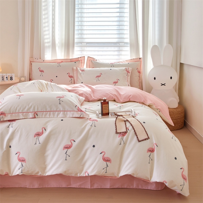 91家纺网 家纺一手货源 找家纺 曼秀琳家纺 2024新款活性全棉印花四件套 火烈鸟-米