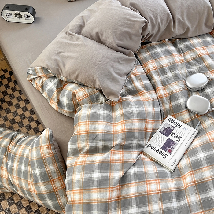 91家纺网 家纺一手货源 找家纺 贝拉梦家纺 2024新款日式简约款格子系水洗棉四件套套件系列-四件套 利奥