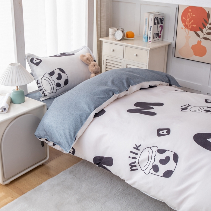 91家纺网 家纺一手货源 找家纺 乐居坊 2024新款亲肤棉 美棉 芦荟棉四件套 学生宿舍床（2月） 牛杯杯