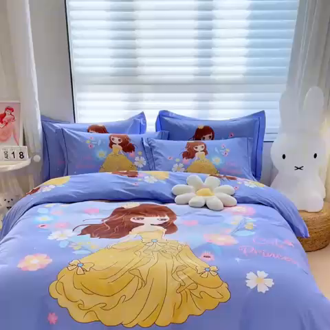 91家纺网 家纺一手货源 找家纺 曼秀琳家纺 2024新款活性全棉印花四件套 楚楚动人-紫