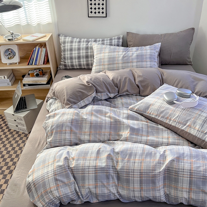 91家纺网 家纺一手货源 找家纺 贝拉梦家纺 2024新款日式简约款格子系水洗棉四件套套件系列-四件套 乔南