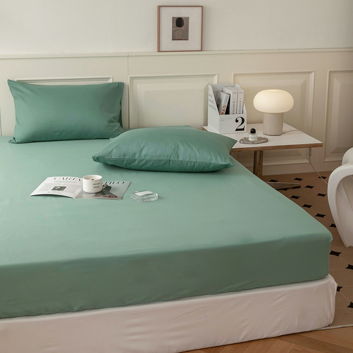 91家纺网 家纺一手货源 找家纺 寝柔 2024新款40S全棉斜纹13372纯棉纯色床笠单件席梦思床垫棕垫保护套 豆绿