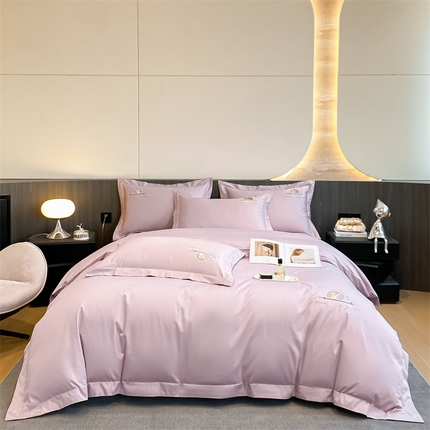 91家纺网 家纺一手货源 找家纺 （总）曼秀琳 2025新款50s双股长绒棉刺绣四件套-星愿系列