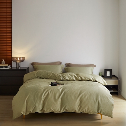 91家纺网 家纺一手货源 找家纺 梦享生活家居 2024新款100支全棉提花贡缎四件套 唯美之歌（梧桐绿）