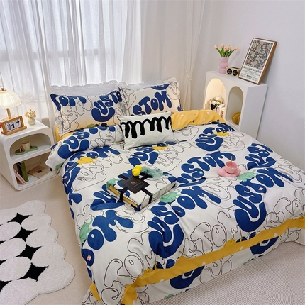 91家纺网 家纺一手货源 找家纺 （总）庭笙 新款丝带款臻品磨毛印花四件套