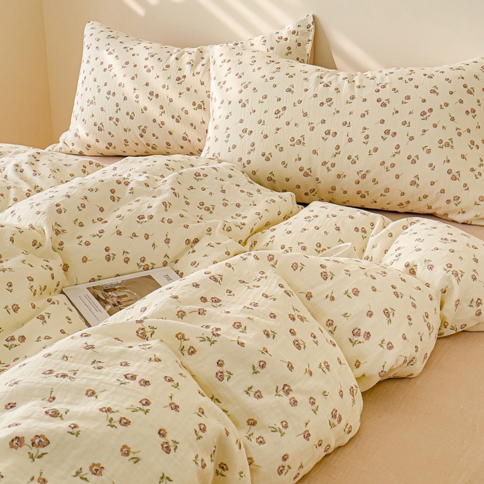 91家纺网 家纺一手货源 找家纺 木楌  2025新款全棉A类皱皱纱印花四件套 芮芮花