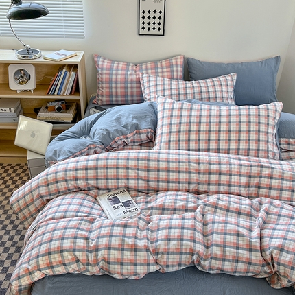 贝拉梦家纺 2024新款日式简约款格子系水洗棉四件套套件系列-四件套 瑞贝卡