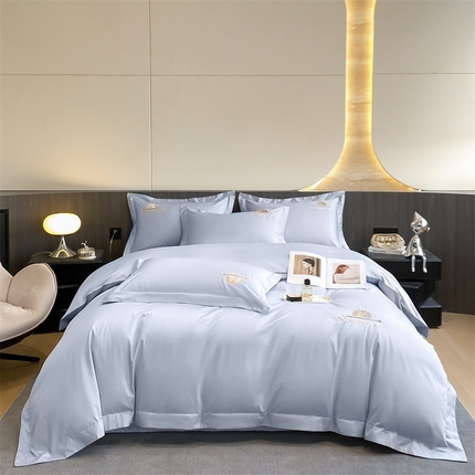 91家纺网 家纺一手货源 找家纺 （总）曼秀琳 2025新款50s双股长绒棉刺绣四件套-星愿系列