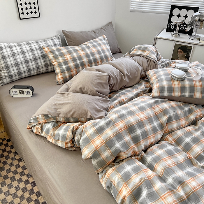 91家纺网 家纺一手货源 找家纺 贝拉梦家纺 2024新款日式简约格子系水洗棉床单款床笠款套件系列-单被套 利奥