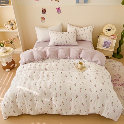 91家纺网 家纺一手货源 找家纺 （总）木楌  2025新款全棉A类皱皱纱印花四件套