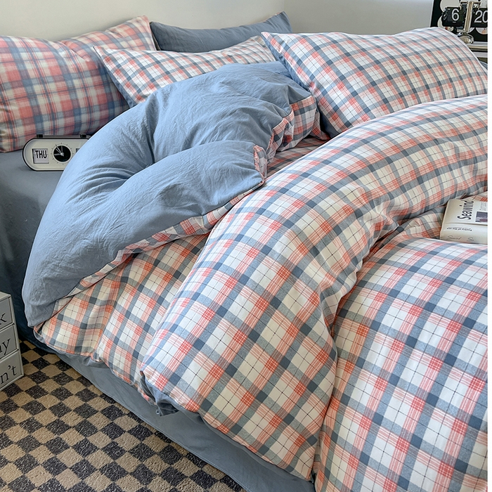 91家纺网 家纺一手货源 找家纺 贝拉梦家纺 2024新款日式简约格子系水洗棉床单款床笠款套件系列-单被套 瑞贝卡