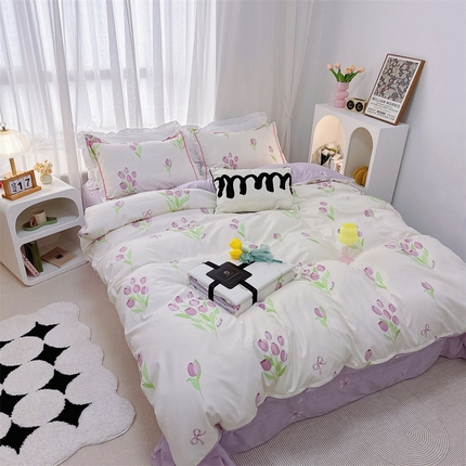 91家纺网 家纺一手货源 找家纺 （总）庭笙 新款丝带款臻品磨毛印花四件套