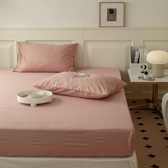 91家纺网 家纺一手货源 找家纺 寝柔 2024新款40S全棉斜纹13372纯棉纯色床笠单件席梦思床垫棕垫保护套 豆沙