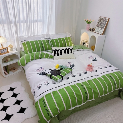 91家纺网 家纺一手货源 找家纺 （总）庭笙 新款丝带款臻品磨毛印花四件套