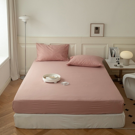 91家纺网 家纺一手货源 找家纺 寝柔 2024新款40S全棉斜纹13372纯棉纯色床笠单件席梦思床垫棕垫保护套 豆沙