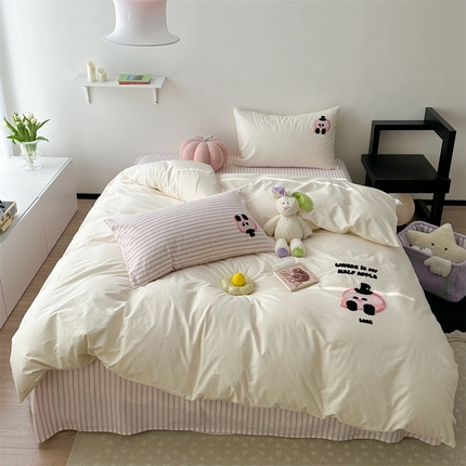 91家纺网 家纺一手货源 找家纺 （总）柚子YOUTH 2024新款全棉水洗棉条纹毛巾绣四件套