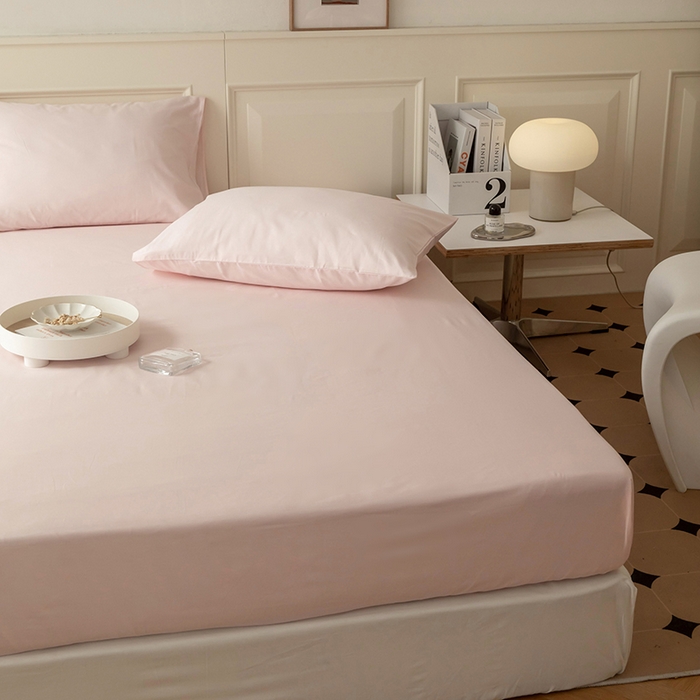 91家纺网 家纺一手货源 找家纺 寝柔 2024新款40S全棉斜纹13372纯棉纯色床笠单件席梦思床垫棕垫保护套 淡粉