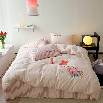 91家纺网 家纺一手货源 找家纺 （总）柚子YOUTH 2024新款全棉水洗棉条纹毛巾绣四件套