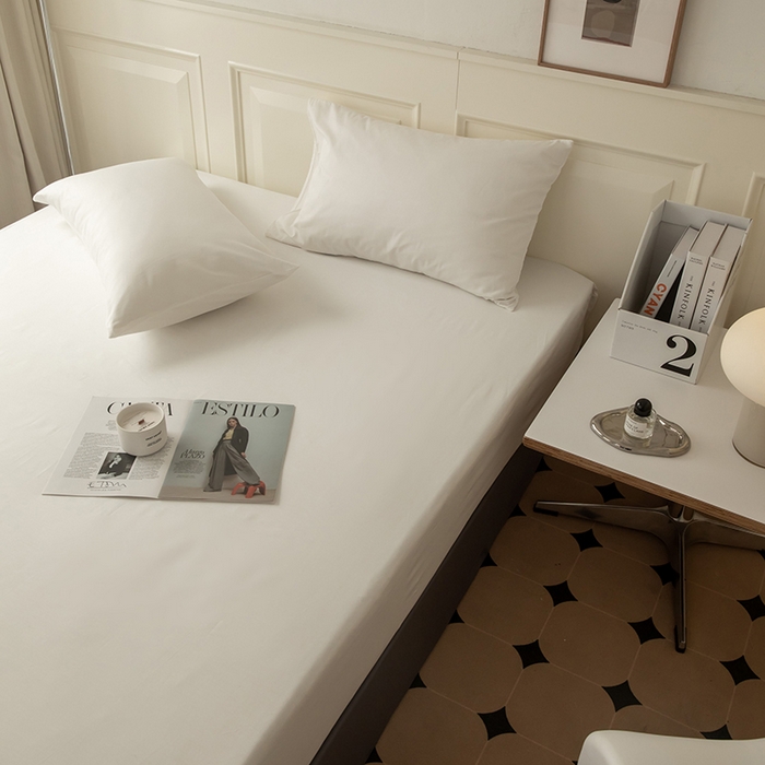 91家纺网 家纺一手货源 找家纺 寝柔 2024新款40S全棉斜纹13372纯棉纯色床笠单件席梦思床垫棕垫保护套 白色