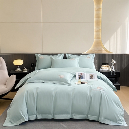 91家纺网 家纺一手货源 找家纺 （总）曼秀琳 2025新款50s双股长绒棉刺绣四件套-星愿系列