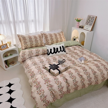 91家纺网 家纺一手货源 找家纺 （总）庭笙 新款丝带款臻品磨毛印花四件套