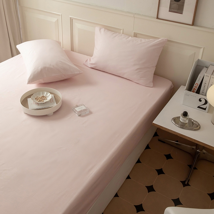 91家纺网 家纺一手货源 找家纺 寝柔 2024新款40S全棉斜纹13372纯棉纯色床笠单件席梦思床垫棕垫保护套 淡粉