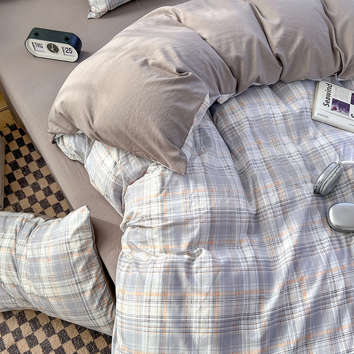 91家纺网 家纺一手货源 找家纺 贝拉梦家纺 2024新款日式简约款格子系水洗棉四件套套件系列-四件套 乔南