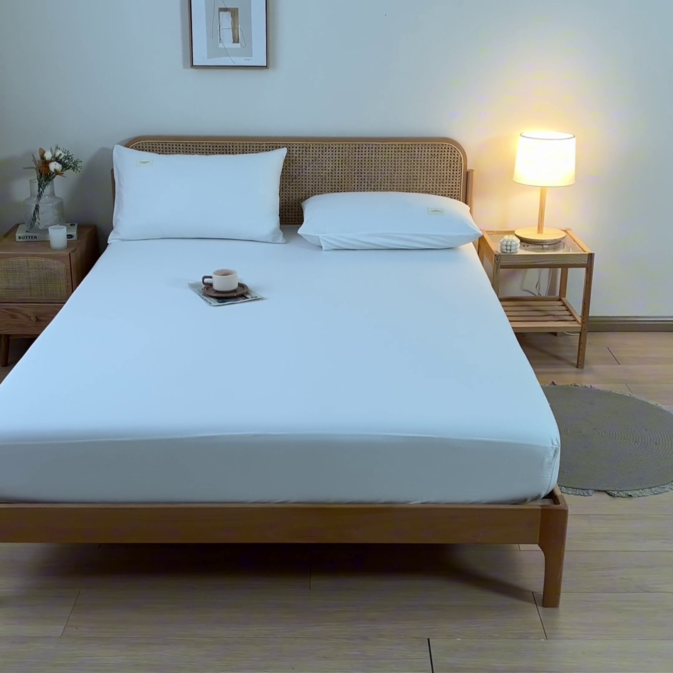 91家纺网 家纺一手货源 找家纺 衿成家纺 2025新款全棉13372喷气床笠 雅典白