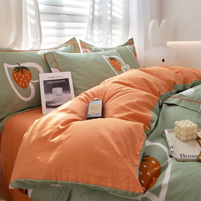 91家纺网 家纺一手货源 找家纺 曼秀琳家纺 2024新款活性全棉印花四件套 爱心草莓