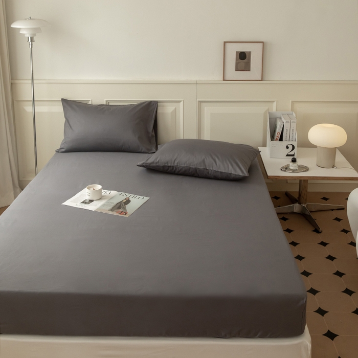 91家纺网 家纺一手货源 找家纺 寝柔 2024新款40S全棉斜纹13372纯棉纯色床笠单件席梦思床垫棕垫保护套 灰色