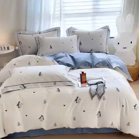 91家纺网 家纺一手货源 找家纺 曼秀琳家纺 2024新款活性全棉印花四件套 嗨皮-米