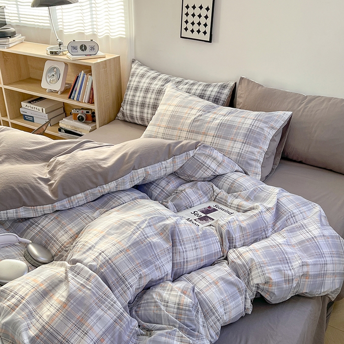 91家纺网 家纺一手货源 找家纺 贝拉梦家纺 2024新款日式简约款格子系水洗棉四件套套件系列-四件套 乔南
