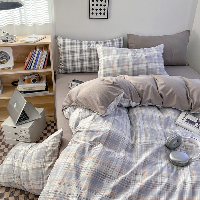 91家纺网 家纺一手货源 找家纺 贝拉梦家纺 2024新款日式简约款格子系水洗棉四件套套件系列-四件套 乔南