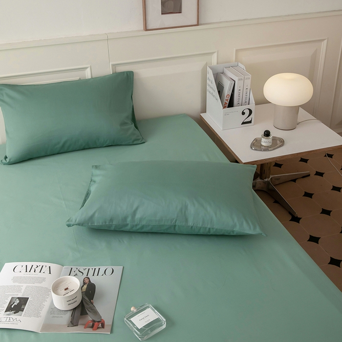 91家纺网 家纺一手货源 找家纺 寝柔 2024新款40S全棉斜纹13372纯棉纯色床笠单件席梦思床垫棕垫保护套 豆绿