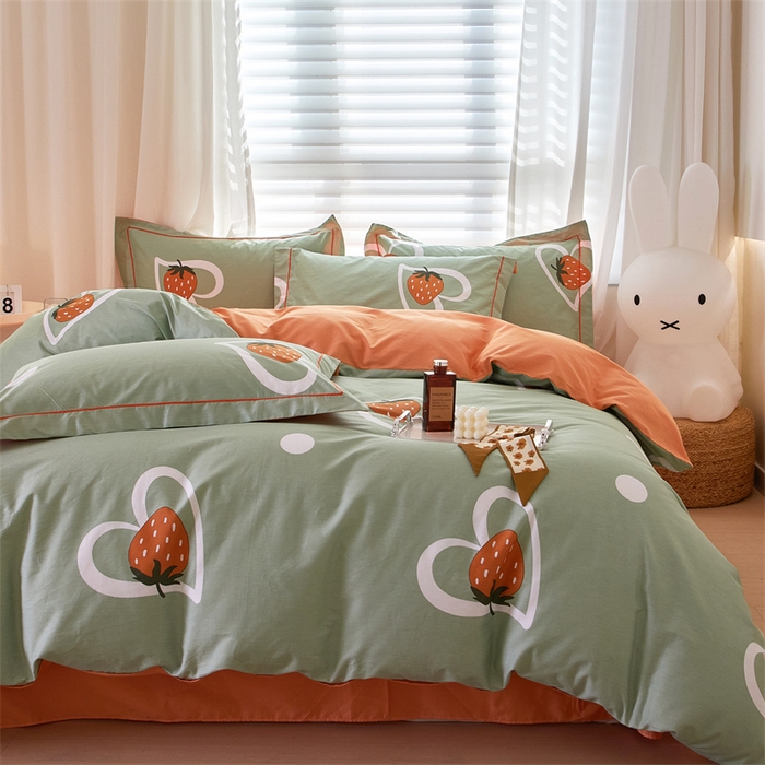 91家纺网 家纺一手货源 找家纺 曼秀琳家纺 2024新款活性全棉印花四件套 爱心草莓