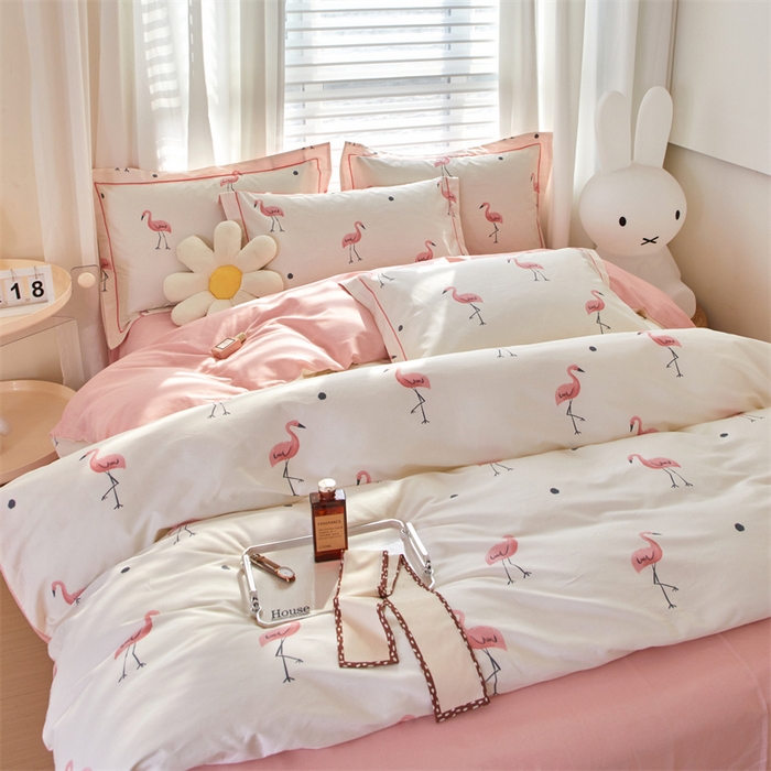 91家纺网 家纺一手货源 找家纺 曼秀琳家纺 2024新款活性全棉印花四件套 火烈鸟-米