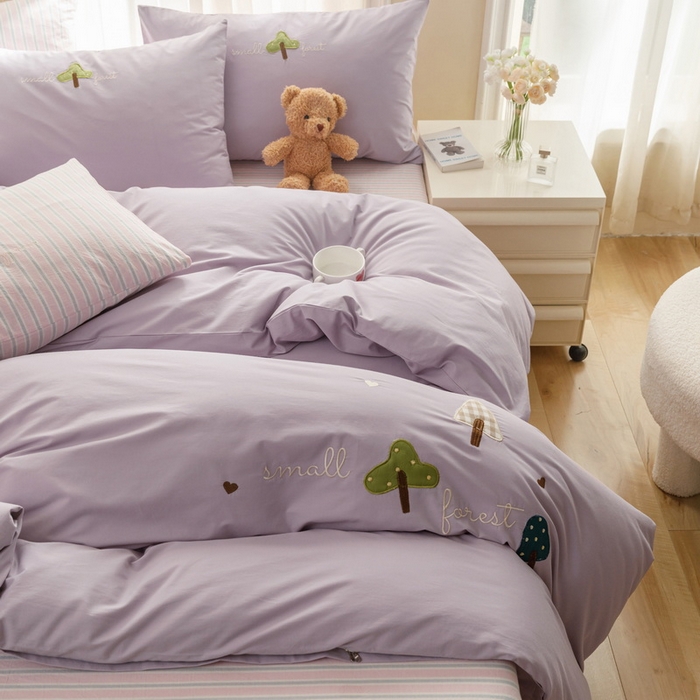 91家纺网 家纺一手货源 找家纺 艾莱家纺 2024新款水洗棉加厚绣花四件套-眷恋 眷恋-丁香紫