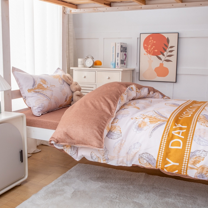 91家纺网 家纺一手货源 找家纺 乐居坊 2024新款亲肤棉 美棉 芦荟棉四件套 学生宿舍床（2月） 幸运叶