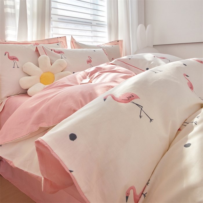 91家纺网 家纺一手货源 找家纺 曼秀琳家纺 2024新款活性全棉印花四件套 火烈鸟-米