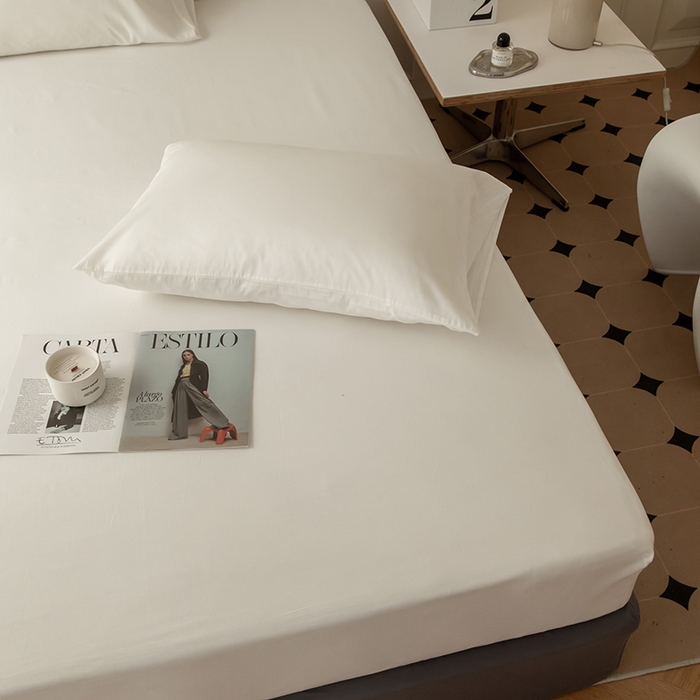 91家纺网 家纺一手货源 找家纺 寝柔 2024新款40S全棉斜纹13372纯棉纯色床笠单件席梦思床垫棕垫保护套 白色