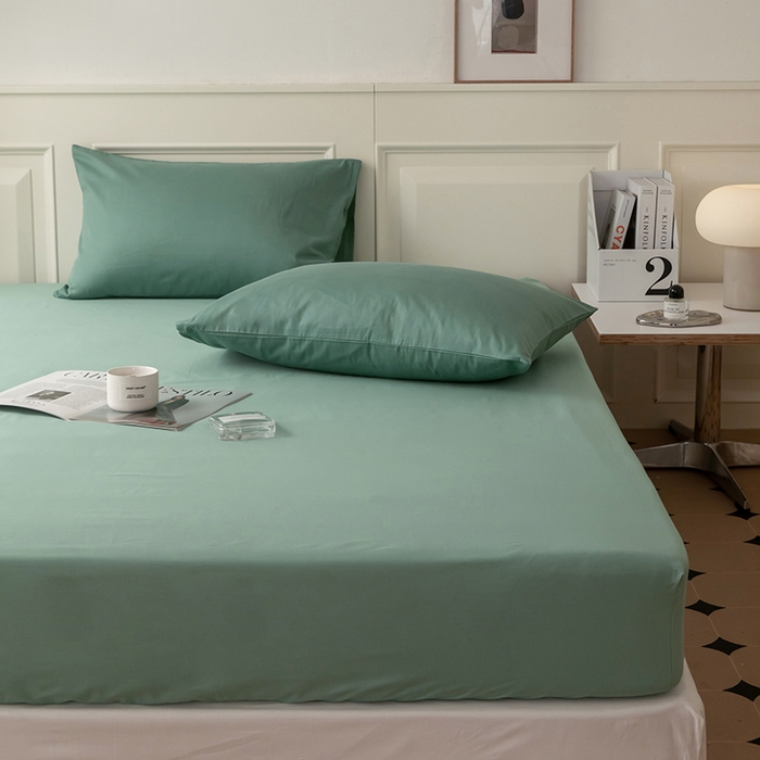 91家纺网 家纺一手货源 找家纺 寝柔 2024新款40S全棉斜纹13372纯棉纯色床笠单件席梦思床垫棕垫保护套 豆绿