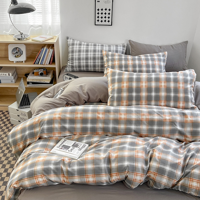 91家纺网 家纺一手货源 找家纺 贝拉梦家纺 2024新款日式简约格子系水洗棉床单款床笠款套件系列-单被套 利奥